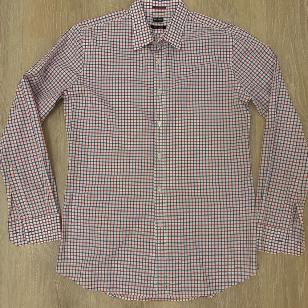 Paul Smith Mens Dress Shirt 17/43 Red Blue Check Gingham Business Casual Preppy